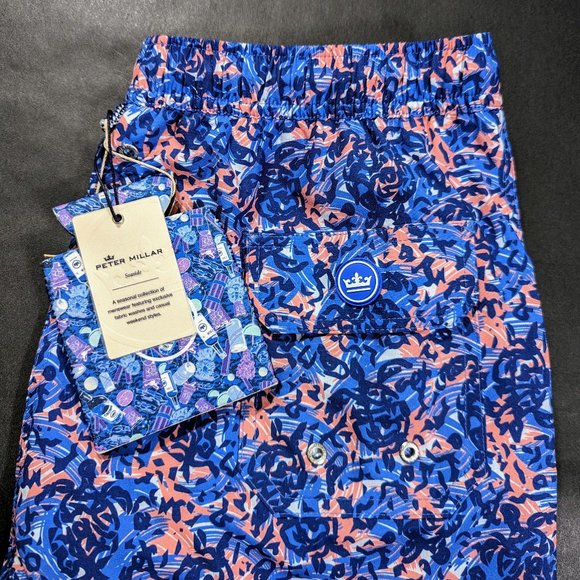 Peter Millar Swim Trunks Size M 30 Seaside Turtle Tide Print Blue Shorts